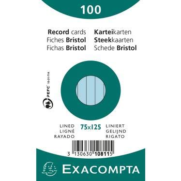 Exacompta 10811x - Paquete de 100 fichas de Bristol en lámina, 7, 5 x 12, 5 cm, rayadas, no perforadas, color azul