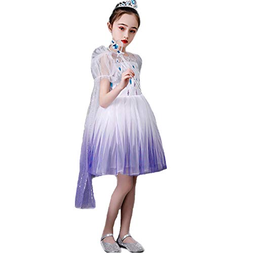 Fanessy Elsa Snow Queen disfraz niña blanco manga de soplo malla vestido de noche Halloween Navidad fiesta de cumpleaños boda ballet película cosplay disfraz accesorios guantes corona varita 3-10 años