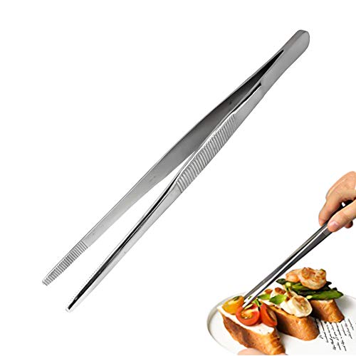 FANSH Pinzas para Barbacoa de Acero Inoxidable 304 de 20 cm, Pinzas de Cocina Profesionales Pinzas para Alimentos de Mango Largo, Pinzas para Barbacoa multifunción