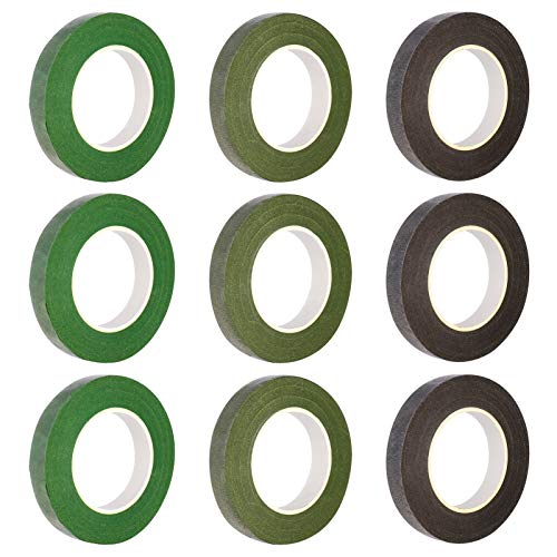 fanshiontide 9 Rollos Cinta Floral, Verde Cinta de Tallo Stem Tape Para Floristería Ramos De Flores Herramientas De Arreglos Florales 12MM 30 Yard/Roll