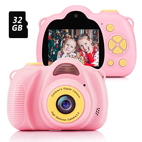 Fede Cámara para Niños con Tarjeta TF 32GB,Cámara Digitale Selfie para Niños,Video cámara Infantil con Pantalla de 2.0 Pulgadas,HD 12MP/1080P Doble Objetivo,para 3 a 12 años Niños y niñas