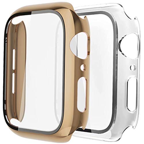 Fengyiyuda Funda[2 Pack] Compatible con Apple Watch 38/40/42/44mm,Estuche con TPU Protector de Pantalla,Caja Protector Anti-Choque Caso para IWatch Series se/6/5/4/3/2/1-Light Gold/Clear,44mm