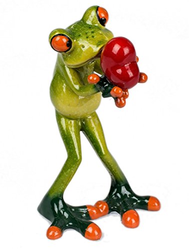 Figura decorativa de rana enamorada con corazón verde, 14 cm de alto, 7 cm de ancho, de Poly Formano