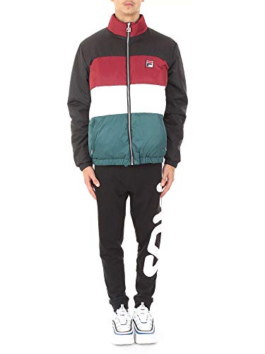 Fila Vintage Neo Colour Blocked Puffa Jacket Black/Red/White/Atlantico Xlarge