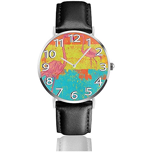 Flamencos En Estilo Antiguo Retro Vintage Relojes De Colores Durable PU Cuero Reloj De Pulsera Life Silence Reloj De Cuarzo con Acero Inoxidable Plateado