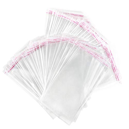 FLOFIA 400pcs/200pcs (Tamaños Variados 4-22cm) Bolsas de Celofán Pequeñas Transparente Autodhesiva, Bolsas Plastico OPP para Joyas Pendientes Bombones Galletas Accesorio Bricolaje Regalos, Sin Agujero