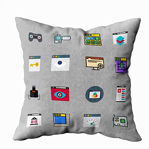 Fundas de almohada decorativas, fundas de almohada Icono de video Acerca de los iconos del controlador de juegos de cartas Fundas de almohada blandas estándar de realidad virtual para decoración del h