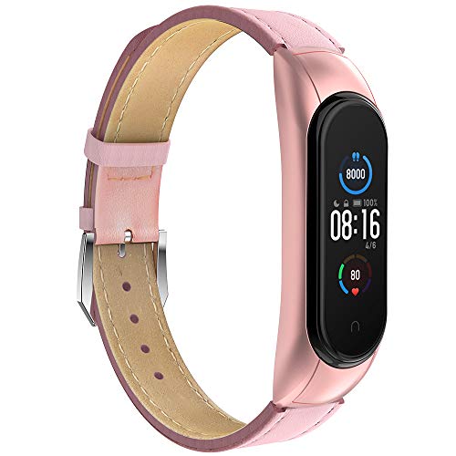 GeeRic Correa Compatible para Mi Band 5, Pulsera de Cuero Compatible para Mi Band 5, Correa de Repuesto en Correa de Cuero sintético Compatible con Xiaomi Mi Band 5