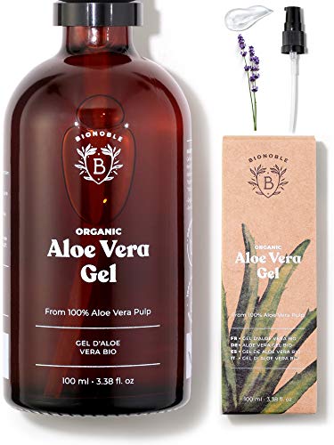 GEL DE ALOE VERA ORGÁNICO | Hecho con Pulpa Fresca de Aloe 100% Puro + Aceite Esencial de Lavanda | Sin Xantano | Rostro, Contorno de Ojos, Cuerpo, Cabello | Botella de vidrio + Bomba (100ml)