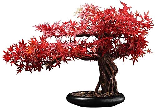 ghjk Artificial Plantschinese Simulation Hoja de Arce Red Maple Fake Bonsai Artificial Green Plant Exhibir Escritorio, Hotel Villa Arboles Artificiales