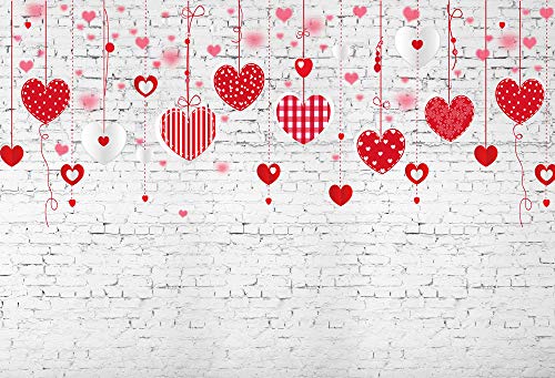 Girl Photo Backdrop Ladrillo Blanco Con Patrones De Corazones Rojos Fondo Del DíA De San ValentíN NIVIUS PHOTO 200x150cm FotomatóN De Vinilo