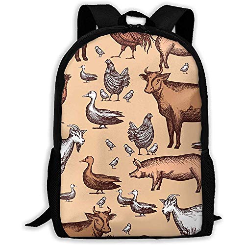 Granja de Ganado y Gallo Mochila Personalizada para Adultos Unisex, Bolsas de Libros Deportivos de Ocio Escolar, Bolsas duraderas para portátiles de Oxford Outdoor College