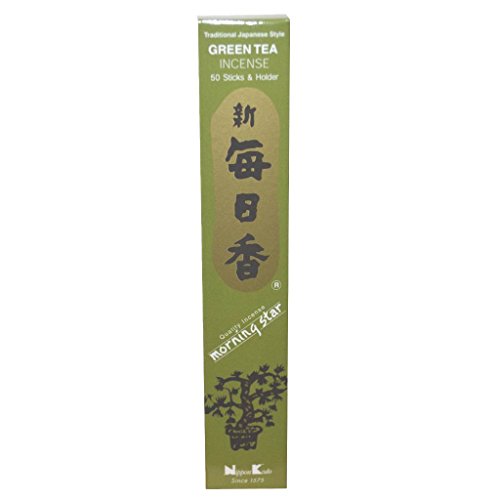 Green Tea Morning Star Quality Japanese Incense by Nippon Kodo - 50 Sticks + Holder