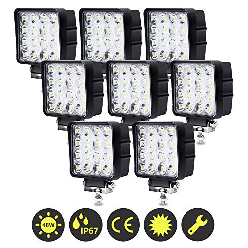 Hengda 8X 48W Focos LED Tractor 12V 24V Faro de trabajo Offroad, IP67 Impermeable 6500K 4320LM Faros adicionales, Luz antiniebla para Camiones Todo Terreno, ATV, SUV, Barco