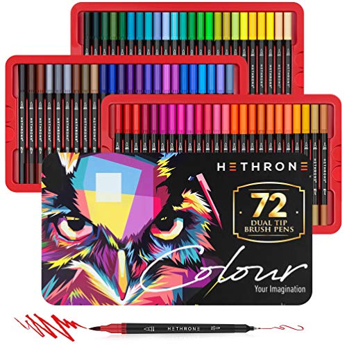 Hethrone Juego de Rotuladores de Doble Punta con 72 Rotuladores para Colorear, Rotuladores Artísticos de Punta de Fieltro, Rotuladores Fineliner, Libro de Pintura Adjunto para Niños y Adultos