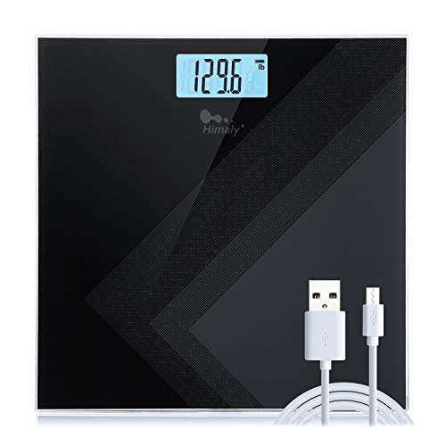 Himaly Carga USB Báscula de baño Antideslizante, Digital de Alta Medición Precisa 180kg / 400lbs, Pantalla LCD digital de gran área (Negro)