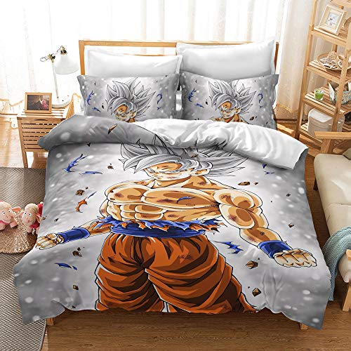 HLSM Juego de funda de edredón con diseño de Dragonball Z Goku de 3 piezas con dos fundas de almohada, patrón 3D Super Saiyan para niños, juego de ropa de cama (A05, individual 135 x 200 cm)