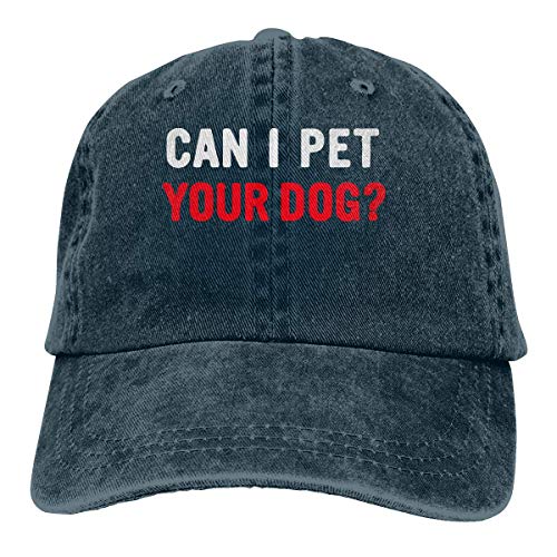 Hoswee Gorra de Béisbol Ajustable Mens Womens Baseball Cap Hat Can I Pet Your Dog Adjustable Jean Trucker Hat for Women