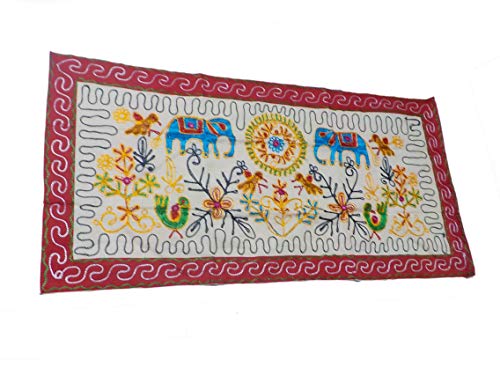 India colors. Camino de Mesa Exclusivo hindú (aari 18x36 Inch.), Mantel Decorativo, pie Cama, Tapiz Pared. Hecho a Mano en India. Bordadas con Incrustaciones. Primera Calidad. (Tono 4)