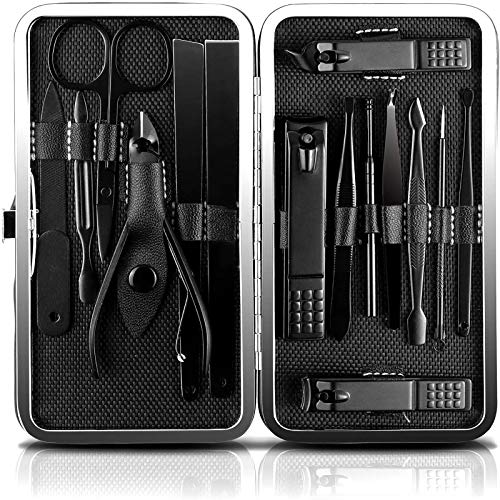 JamBer 15 en 1 set manicura profesional de manicura de acero inoxidable Kit de aseo de tijeras cortaúñas, negro