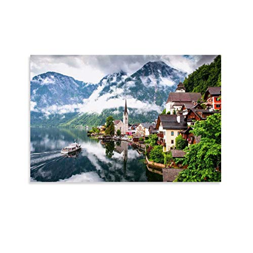 JHDSL Póster de Hallstatt Austria The Most Beautiful Town in Europe con paisaje natural turístico y arte de pared, impresión artística moderna para dormitorio familiar de 60 x 90 cm