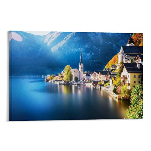 JHDSL Póster de Hallstatt Austria The Most Beautiful Town in Europe con paisaje natural turístico y arte de pared, póster moderno para decoración de dormitorio familiar de 30 x 45 cm