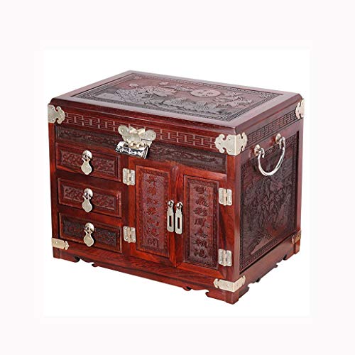 JISHIYU-Q Caja de joyería, Caja de almacenaje, joyería Antigua Caja, joyería Hecha a Mano, Palo de Rosa roja Crafts, de Gran Capacidad de Tocador Decoración, señoras Regalos, Nu