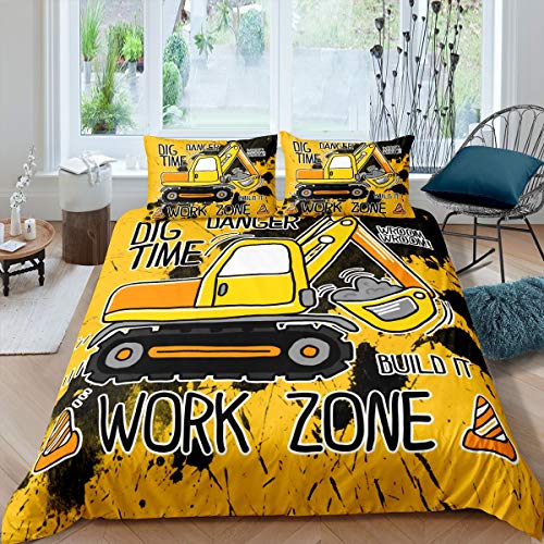 Juego de ropa de cama para vehículos de construcción, funda nórdica para excavadora, para niños, niñas, automóviles, maquinaria pesada, 230x220cm, funda de edredón para obras de construcción, 3 piezas