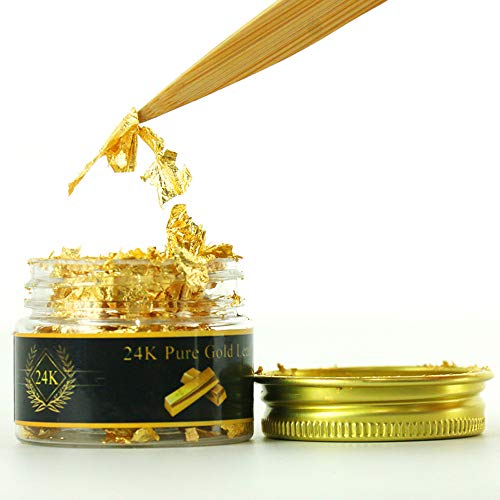 KINNO Hojuelas de Pan de Oro Comestible Auténtico para Decoración de Pastel & Chocolate Salud & Spa 25mg/botella