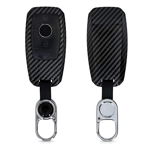 kwmobile Funda Compatible con Mercedes Benz Llave de Coche Smart Key (Solo Keyless) - Carcasa rígida con Cierre magnético y Llavero - Carbono