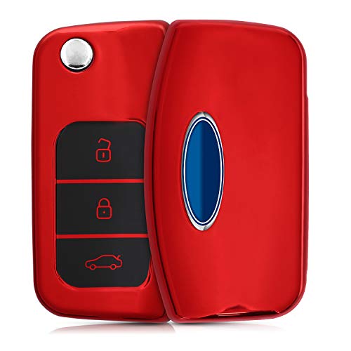 kwmobile Funda para Mando Compatible con Ford Llave de Coche Plegable de 3 Botones - Funda TPU Llave con Botones de Llave de Auto - Rojo Brillante