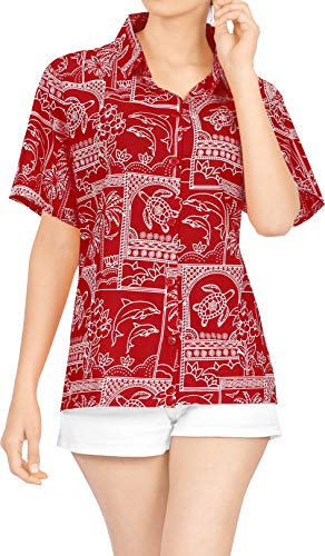 LA LEELA Blusas para Mujer Camisa Hawaiana nadan Desgaste de la Playa de Manga Corta Traje de baño Blood Rojo XXL
