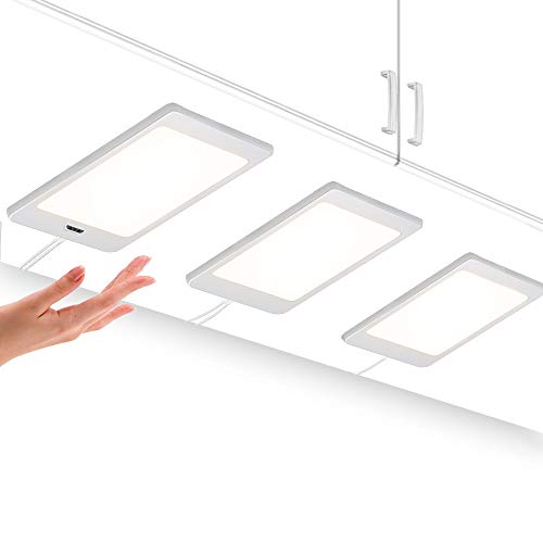 Lamparas de Panel de LED per Bajo Muebles Armarios Empotrados de Cocinas con Interruptor de Sensor de Mano 3X 5W Luz Blanco Neutro 4000K con 3 Lamparas y Adaptador de Corriente de Enuotek