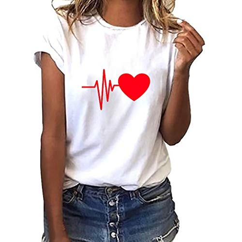 LANSKIRT_Blusa Mujer Camiseta Suelta de Manga Corta con Estampado de Corazones para Mujer