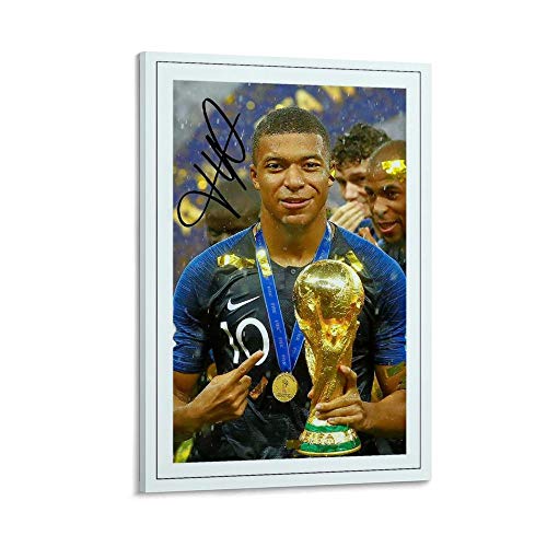 LAOLIU Póster estético de Kylian Mbappe de la final de la Copa del Mundo de Francia 2018 firmado con autógrafo de fútbol, para decoración de habitación, dormitorio familiar, cuarto de baño, 50 x 75 cm