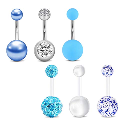 LAURITAMI Piercing Ombligo 10mm Acero Quirúrgico 14G Barra de Vientre Barbell Curvado con CZ Ópalo Cuerpo Pendientes