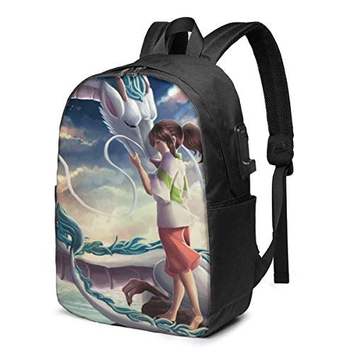 Lawenp Anime Spirited Away - Mochila para computadora portátil con Puerto de Carga USB/Mochilas Impermeables Informales con Estilo para la mayoría de computadoras portátiles y tabletas de 17/15,6