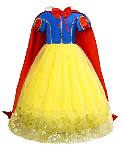 Le SSara Niñas Princesa Nieve Traje Blanco Disfraces Hadas disfrazarse Vestido de Cosplay con Cabo (110, E57-yellow)