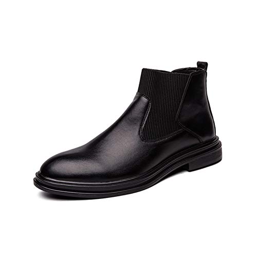 Liangcha-0401 Botas de Chelsea para Hombres Banda elástica Tull Toque High Top Top Block Tacón Puntiagudo Punteado Punta profiláctica Suela de Cuero celuloides Slip en Desgaste Causal