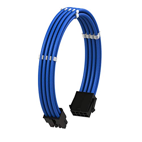 LINKUP - 8 Pines (4+4) CPU ATX Placa Base PSU Fuente de Alimentación Cable de Extensión de PC Personalizado con Mangas Trenzadas con Peines┃Un Solo Paquete┃30CM 300MM - Azul