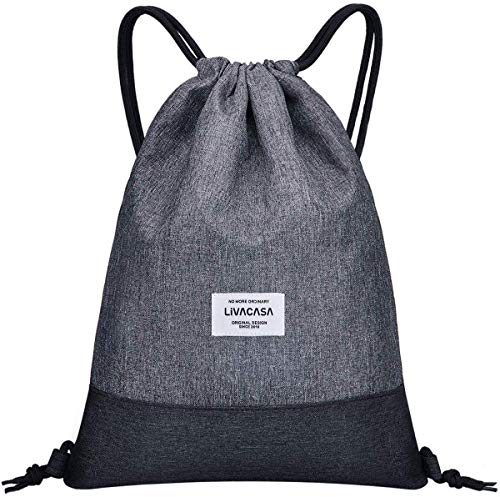 LIVACASA Mochilas de Cuerdas Unisex Casual Mochilas Cordón Impermeable Gimnasio Deportes Ligero Gym Bag Gris Claro 43×33cm