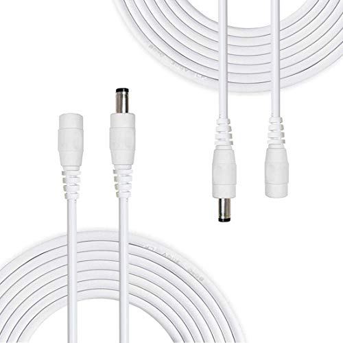 Liwinting 2 Piezas 5m Cable de Extensión 2.1mm x 5.5mm Plug DC Macho a Hembra Conector para Adaptador de Corriente, LED, Cámara CCTV Potencia, Coche, Monitores y Más, Flexible - Blanco