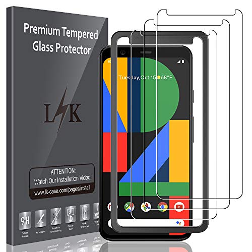 LK Compatible con Google Pixel 4 XL Protector de Pantalla,3 Pack,9H Dureza Cristal Templado, Equipado con Marco de Posicionamiento,Vidrio Templado Screen Protector