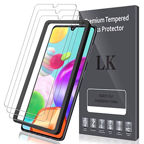 LK Compatible con Samsung Galaxy A41 Protector de Pantalla,3 Pack,9H Dureza Cristal Templado, Equipado con Marco de Posicionamiento,Vidrio Templado Screen Protector