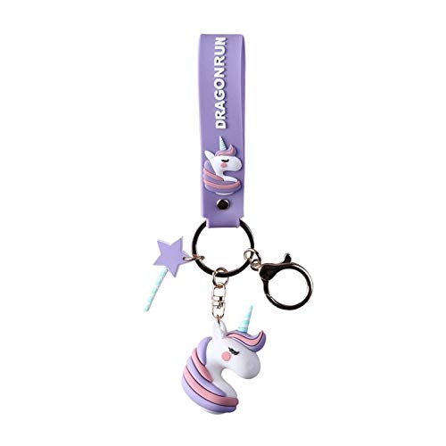 Llavero Cadena Linda del Cuento Animado Clave Caballo Regalos de niños de Juguete Colgante llaveros de baratija de Dibujos Animados del Unicornio llaveros de Goma 3D (Color : PP)