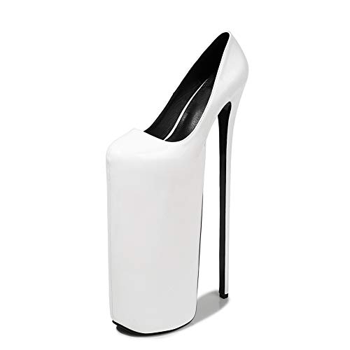 LQLD Tacones Altos De Discoteca para Mujer, Tacón De Aguja De Gran Tamaño 30Cm + Plataforma Impermeable 21Cm Punta Cerrada Sexy Banquete De Boda Zapatos De Bomba De Tacón Alto,Blanco,40