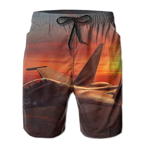 LREFON Pantalones Cortos de Playa para Hombre de Secado rápido Avión de Combate Sunset Forro de Malla Surf Bañadores con Tasche 2XL