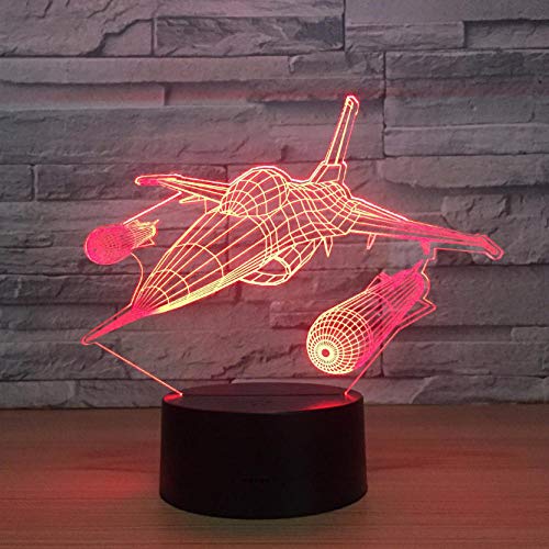 Luz De Noche Avión De Combate 7 Cambio De Color Lámpara 3D Regalo 3D Led Accesorios De Luz 3D Luz De La Habitación De Los Niños