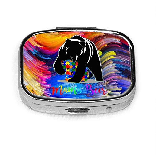 Mama Bear Love Autistic Son Bear, caja cuadrada para pastillas, caja portátil, monedero, tableta, soporte para medicamentos, fundas organizadoras de viaje