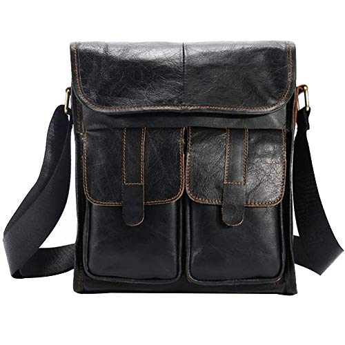 MANNUOSI Bolso de cuero Bolso De mano de los Crossbody Bolsa de Mano Messenger Hombre Piel Bolso de Negocios Fekete